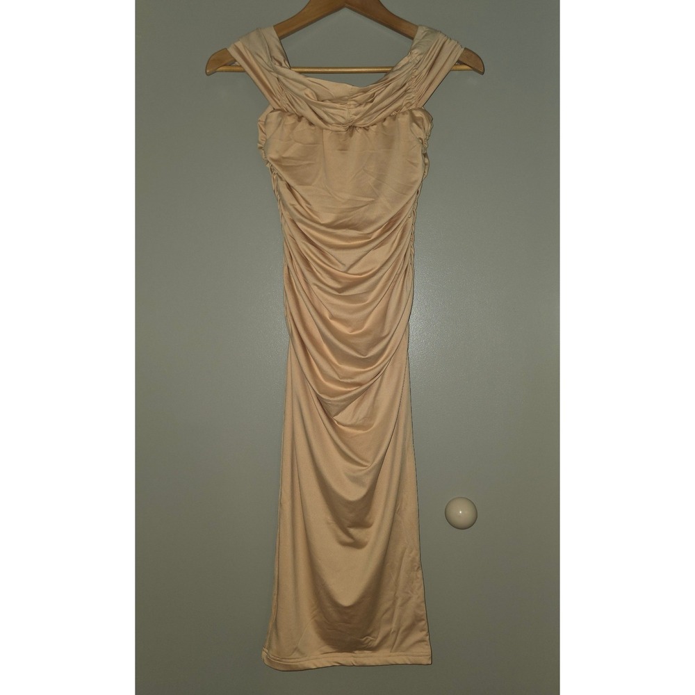 Yellow Ruched Off the Shoulder Bodycon Midi Dress Size Small